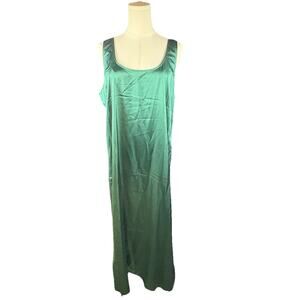 Abercrombie & Fitch Satin Slip Dress Emerald Green Midi Side Slit Women’s Large